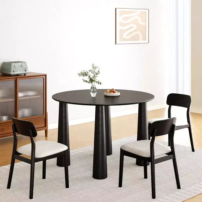 Tavolo da pranzo rotondo da 114 cm per 4 persone – Legno nero, base a 4 gambe