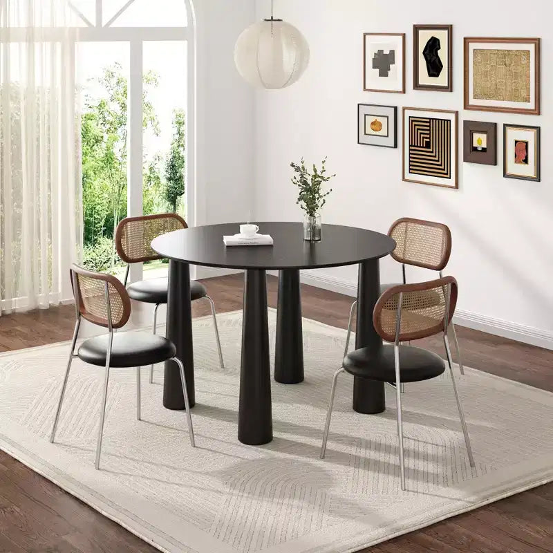 Tavolo da pranzo rotondo da 114 cm per 4 persone – Legno nero, base a 4 gambe