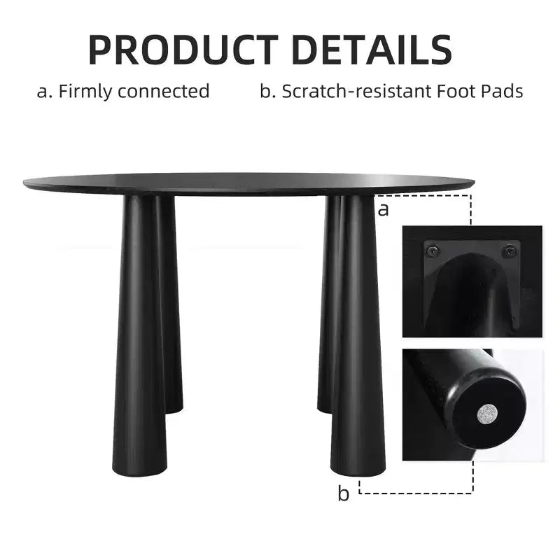 Tavolo da pranzo rotondo da 114 cm per 4 persone – Legno nero, base a 4 gambe