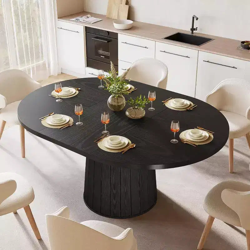Tavolo da pranzo ovale da 55 pollici con base a piedistallo, 6 posti a sedere