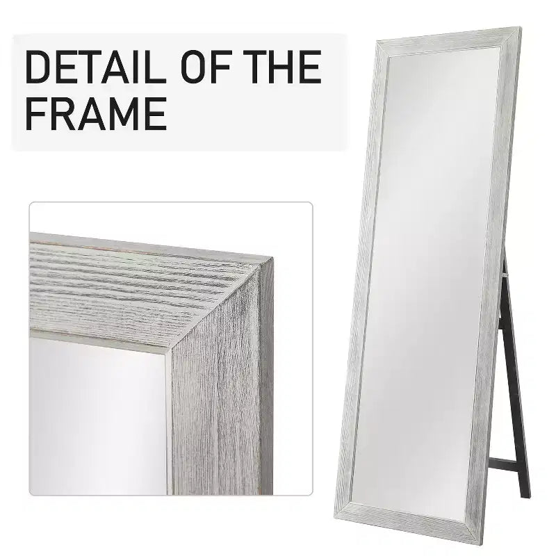 Specchio a figura intera con supporto – 162x53cm, Cornice in legno massello, Vetro temperato