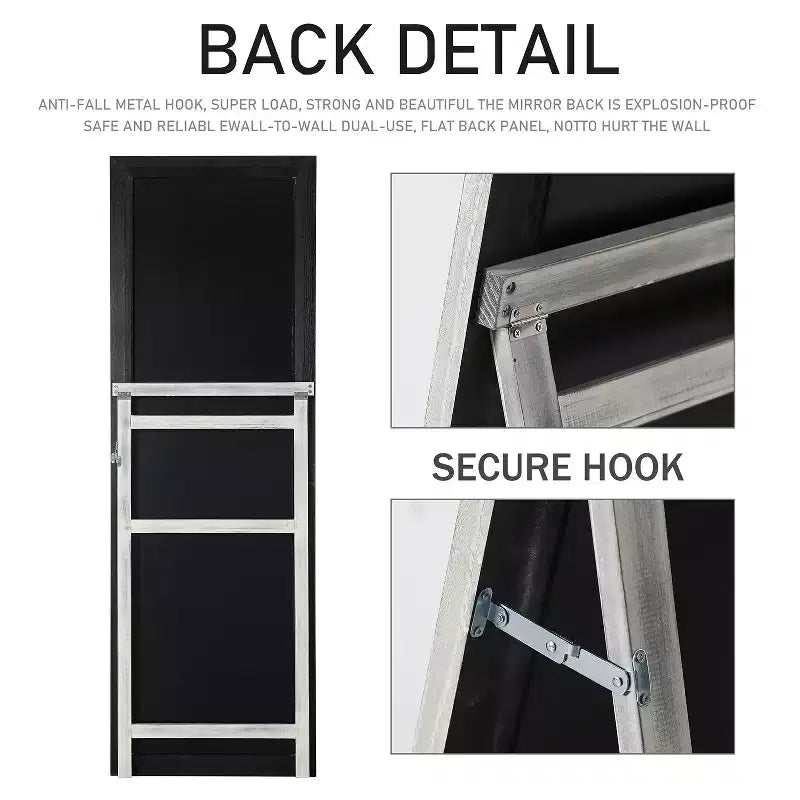 Specchio a figura intera con supporto – 162x53cm, Cornice in legno massello, Vetro temperato
