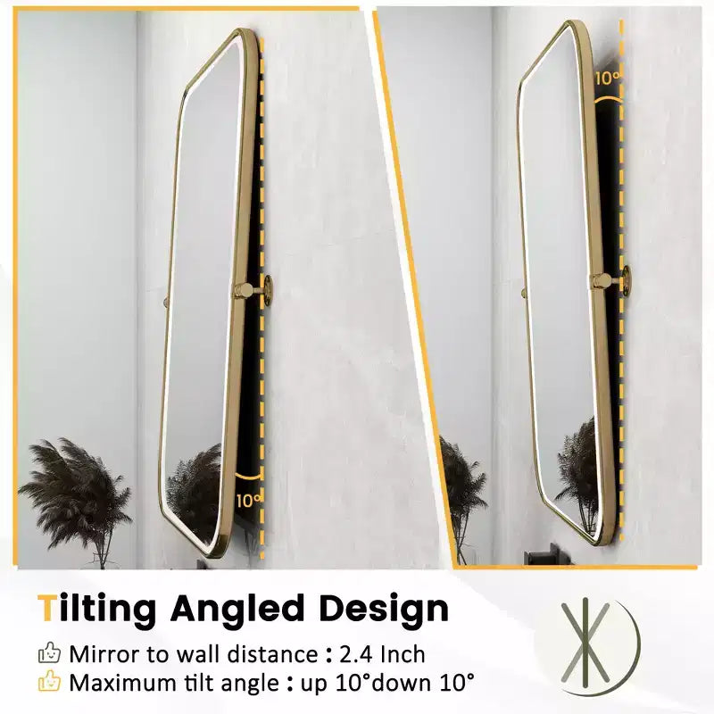 Specchio da parete bifacciale girevole con cornice in ferro