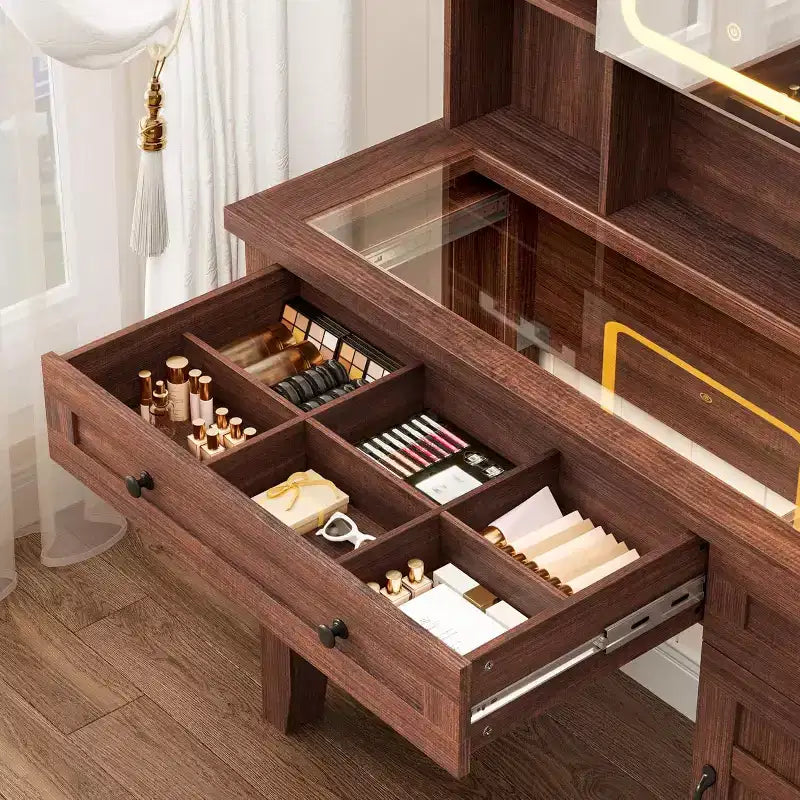 Toeletta con specchio, luci e contenitore – Piano in vetro da 42 pollici