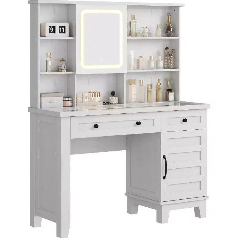 Toeletta con specchio, luci e contenitore – Piano in vetro da 42 pollici