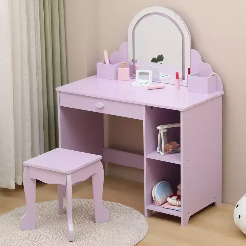 Tavolino da trucco per bambini con specchio illuminato e sgabello