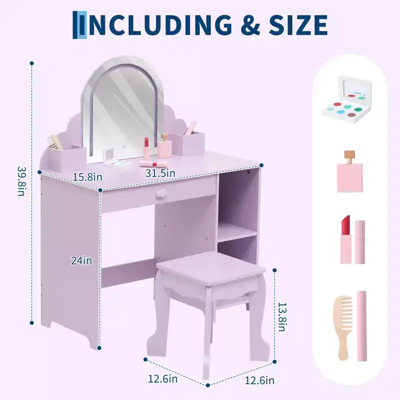 Tavolino da trucco per bambini con specchio illuminato e sgabello
