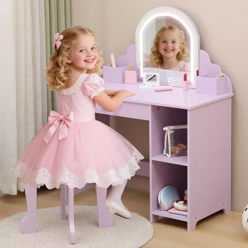 Tavolino da trucco per bambini con specchio illuminato e sgabello