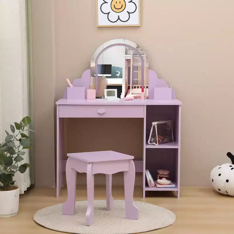 Tavolino da trucco per bambini con specchio illuminato e sgabello