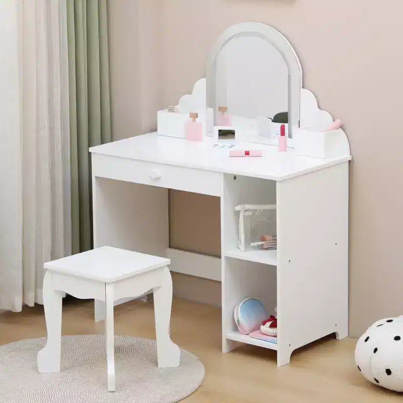 Tavolino da trucco per bambini con specchio illuminato e sgabello