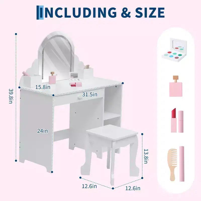 Tavolino da trucco per bambini con specchio illuminato e sgabello
