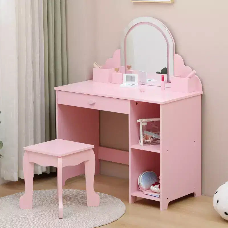 Tavolino da trucco per bambini con specchio illuminato e sgabello