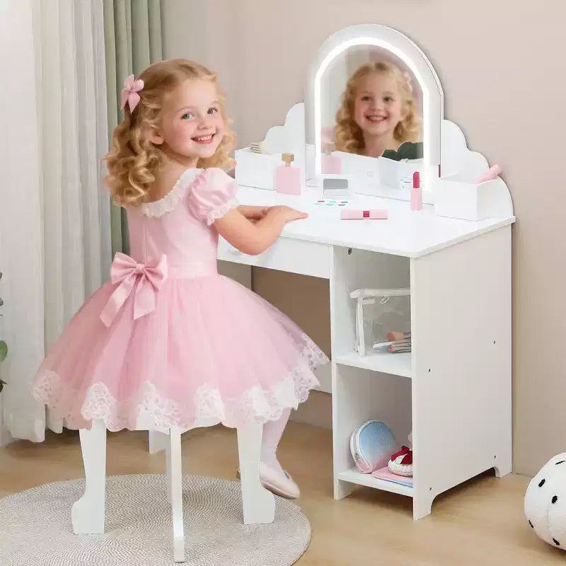 Tavolino da trucco per bambini con specchio illuminato e sgabello