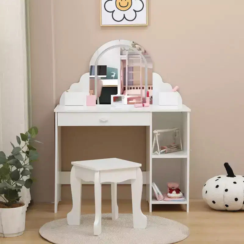 Tavolino da trucco per bambini con specchio illuminato e sgabello
