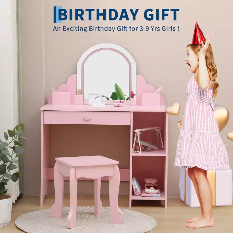 Tavolino da trucco per bambini con specchio illuminato e sgabello