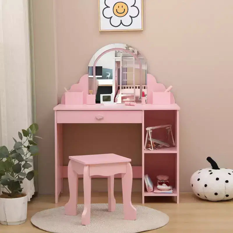 Tavolino da trucco per bambini con specchio illuminato e sgabello