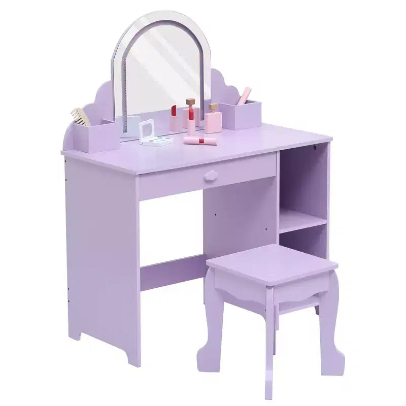 Tavolino da trucco per bambini con specchio illuminato e sgabello