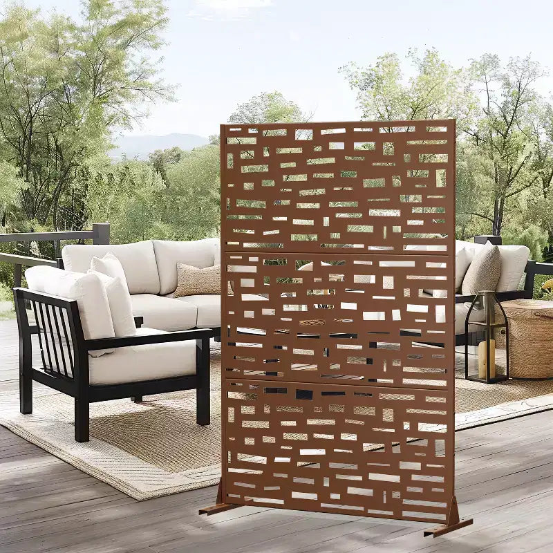 MAYEERTY 72 inch Room Divider Rectangle Privacy Screen with Galvanized Frame Garden Fence Patio Outdoor Brown