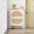 GDFStudio Bexley Modern Shoe Rack with 2 Rattan Door and Metal Base