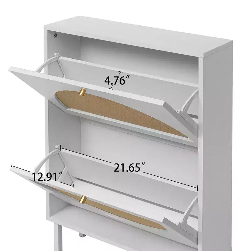 Scarpiera moderna con ante in rattan e base in metallo
