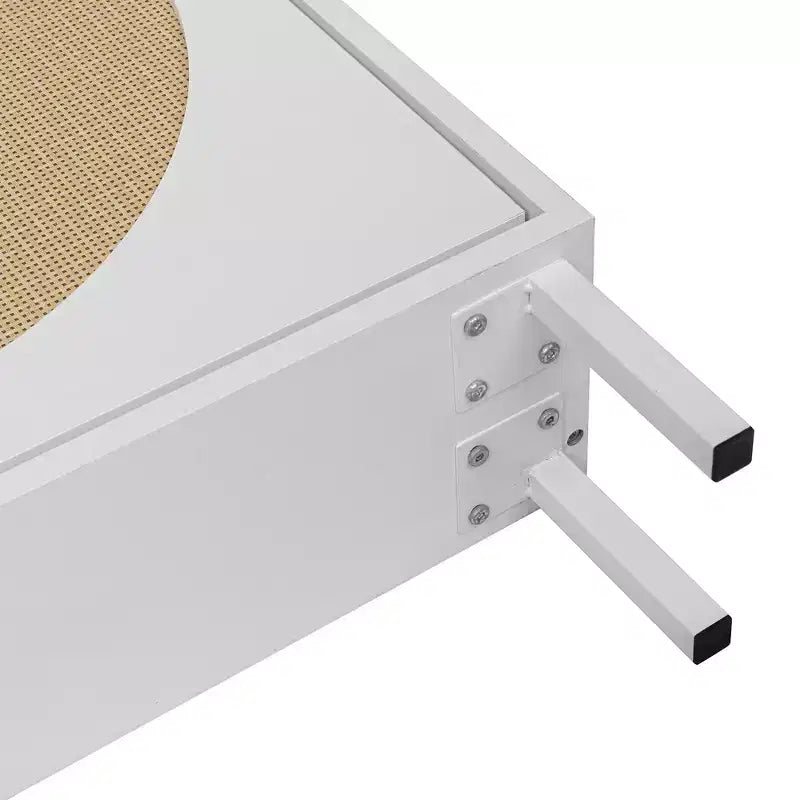 Scarpiera moderna con ante in rattan e base in metallo