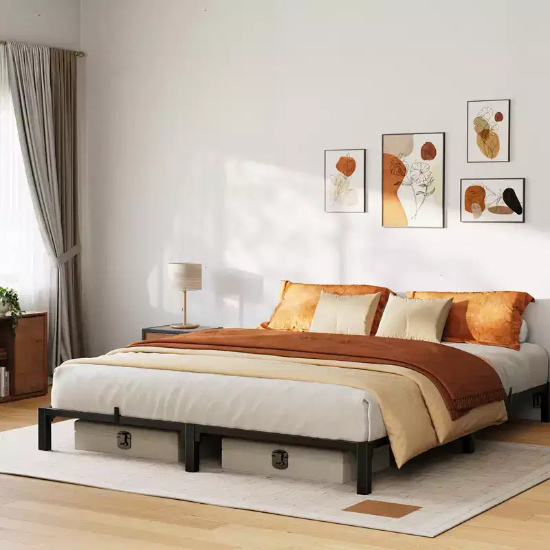 Bed Frame King Size, 10 Inch Metal Platform, No Screws Needed, No Box Spring Needed, Heavy Duty, 800 Lbs Capacity, Reinforced Iron Slats & Legs