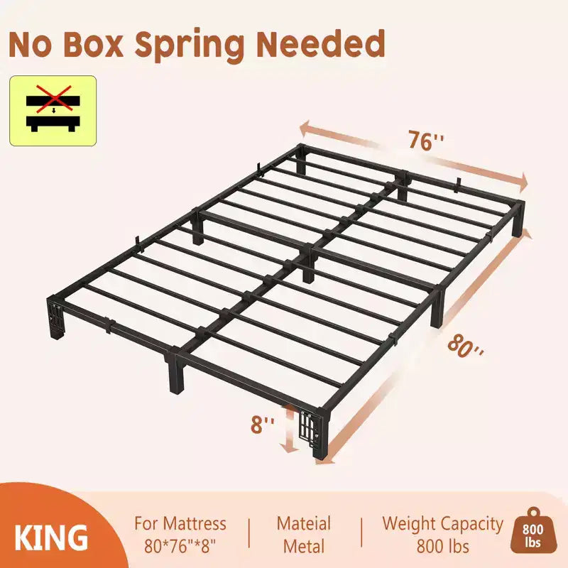 Base letto a piattaforma matrimoniale King Size in metallo – 10 pollici, capacità 360 kg