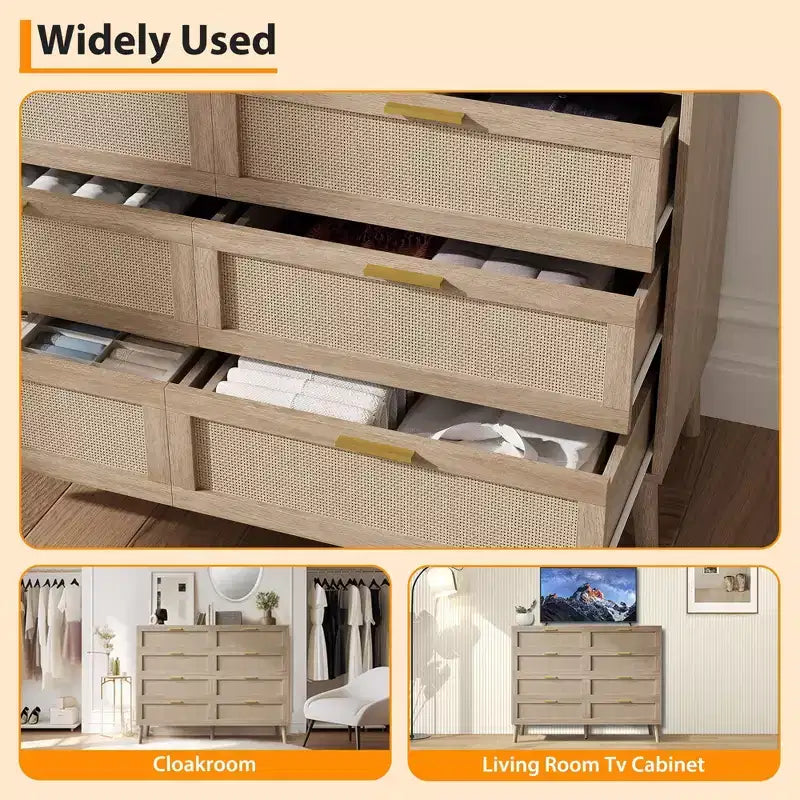 Cassettiera in rattan a 8 cassetti con 5 gambe in legno massello