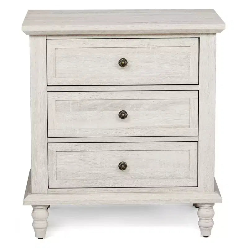 Comodino a 3 cassetti bianco con gambe in legno retrò