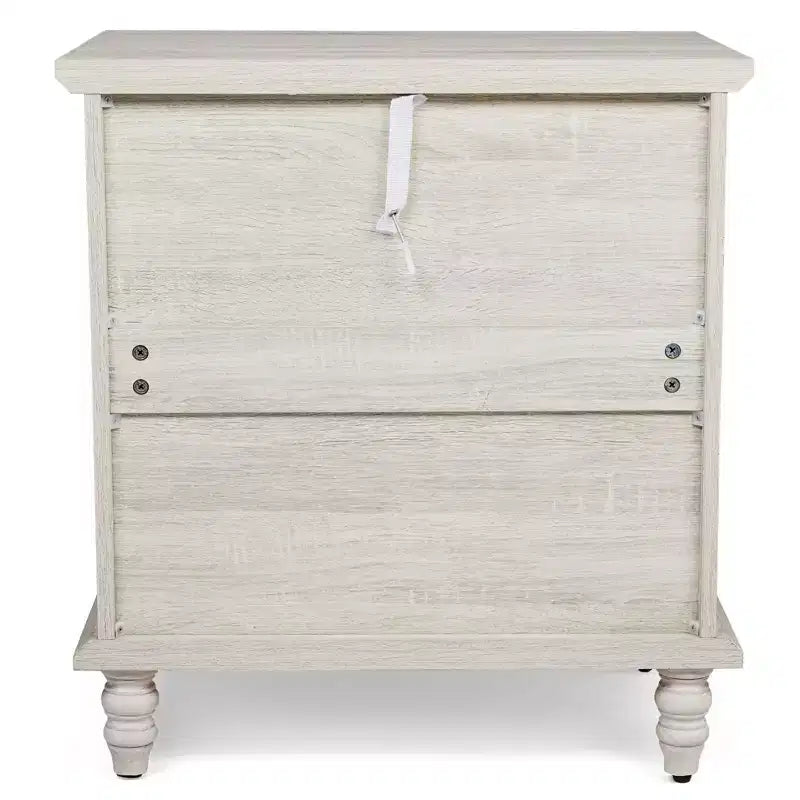 Comodino a 3 cassetti bianco con gambe in legno retrò