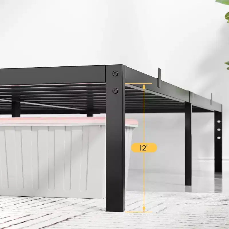 Struttura Letto a Piattaforma in Metallo con Contenitore Sottoletto — Nessuna Rete a Molle Necessaria