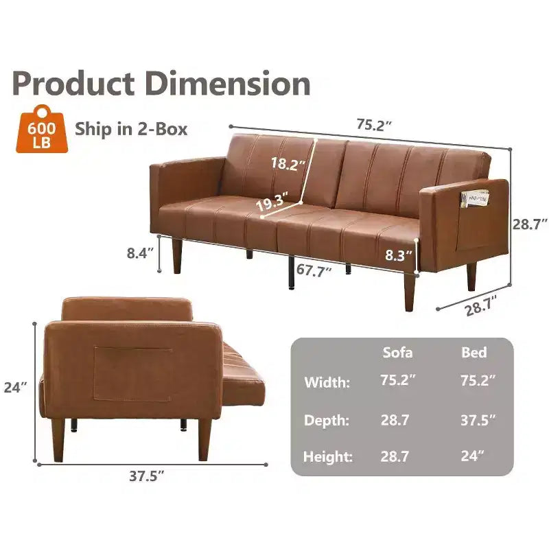Divano Letto Futon Convertibile con Schienale Regolabile