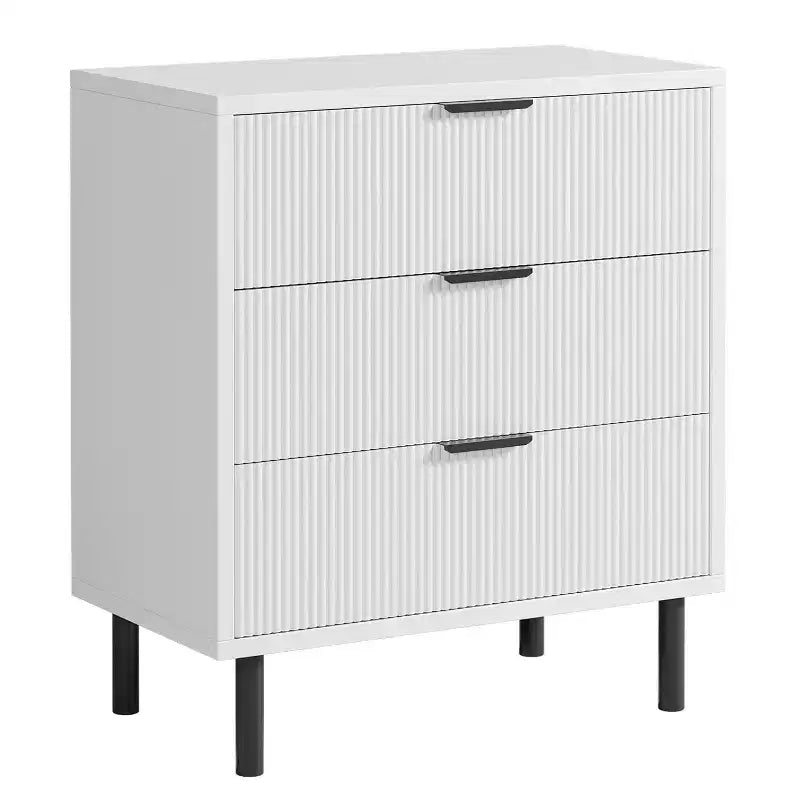 Cassettiera a 3 cassetti con gambe in metallo – Mobiletto bianco compatto per camera da letto, corridoio e piccoli spazi