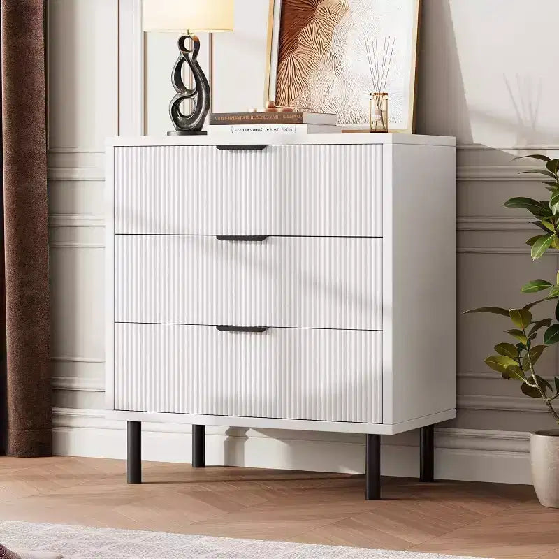 Cassettiera a 3 cassetti con gambe in metallo – Mobiletto bianco compatto per camera da letto, corridoio e piccoli spazi