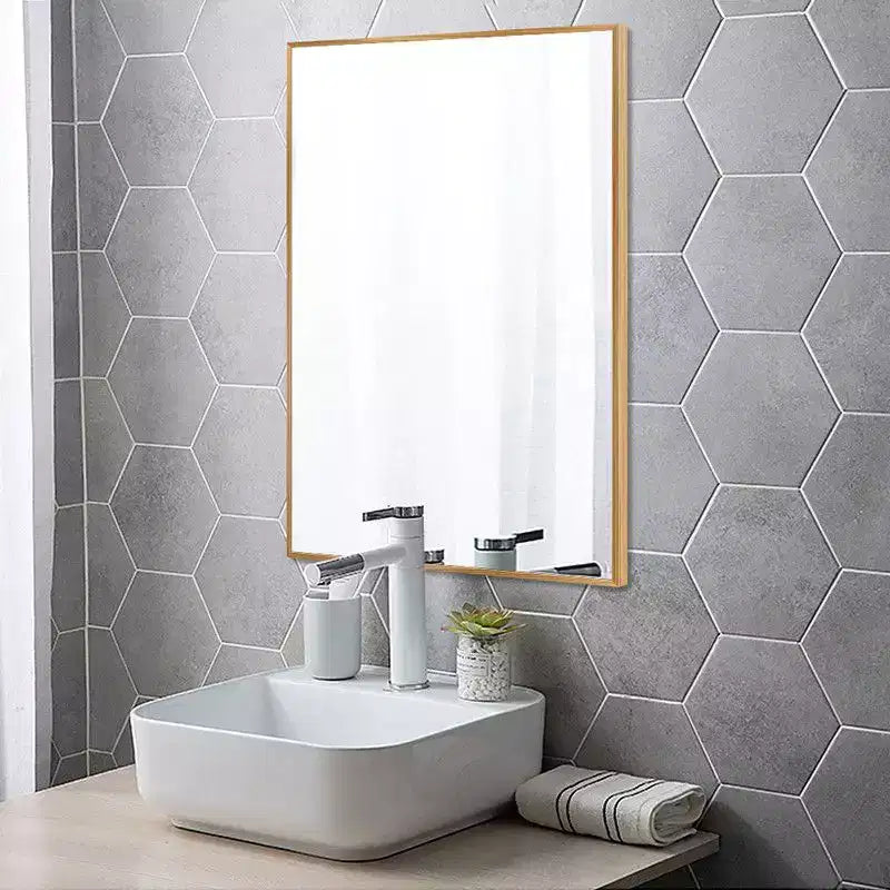 Specchio da parete rettangolare con cornice in alluminio – 36 x 24 pollici, oro