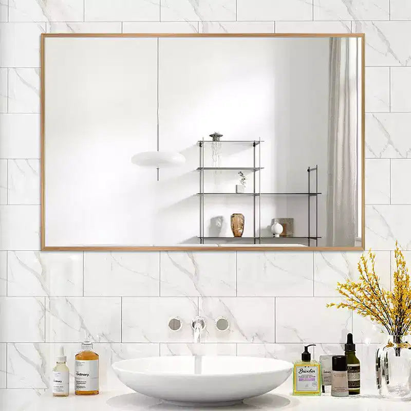 Specchio da parete rettangolare con cornice in alluminio – 36 x 24 pollici, oro