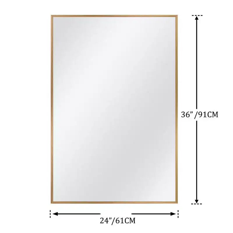 Specchio da parete rettangolare con cornice in alluminio – 36 x 24 pollici, oro