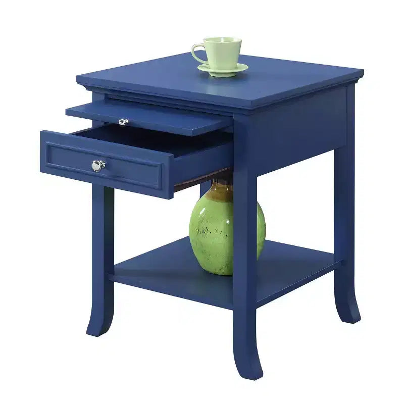 HomeStock Belmont Wedge End Table with Shelf, Narrow Triangular Side Table with Beveled Edges, Tapered Legs and Space Saving Small Design