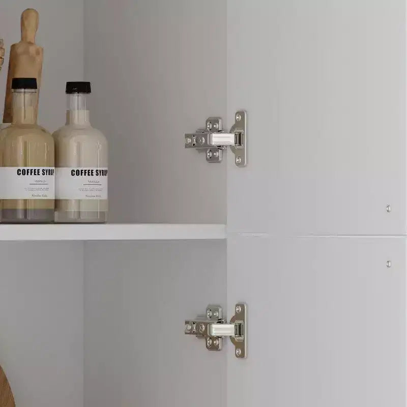 Dispensa da Cucina Bianca con Ante in Vetro ad Arco, Cassetti e Ripiani