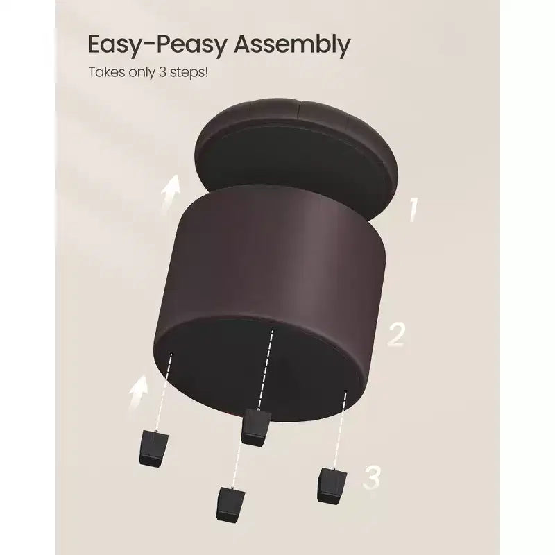 Poggiapiedi contenitore rotondo con scomparto nascosto – 45 cm, in ecopelle, marrone castagna