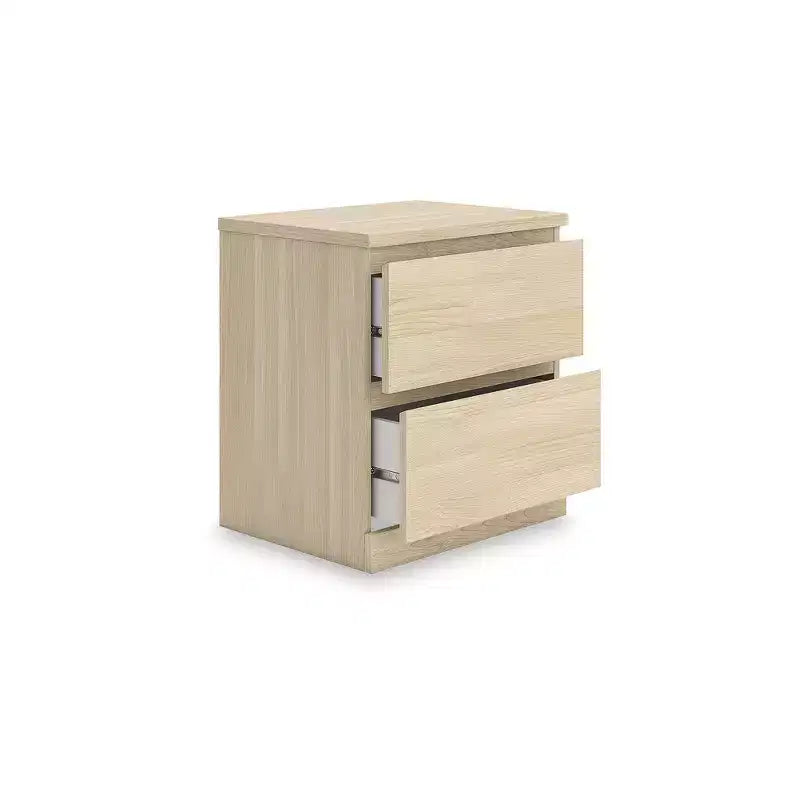 Signature Design by Ashley Onita Modern Minimalist 2 Drawer Nightstand, Natural Brown Wood Finish with Hardware-Free Design