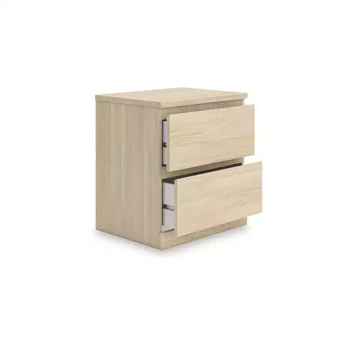 Signature Design by Ashley Onita Modern Minimalist 2 Drawer Nightstand, Natural Brown Wood Finish with Hardware-Free Design