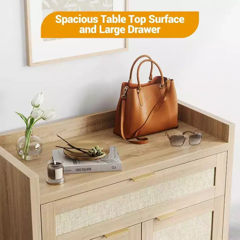Set di 2 mobili scarpiera in rattan con ripiani regolabili e cassetto