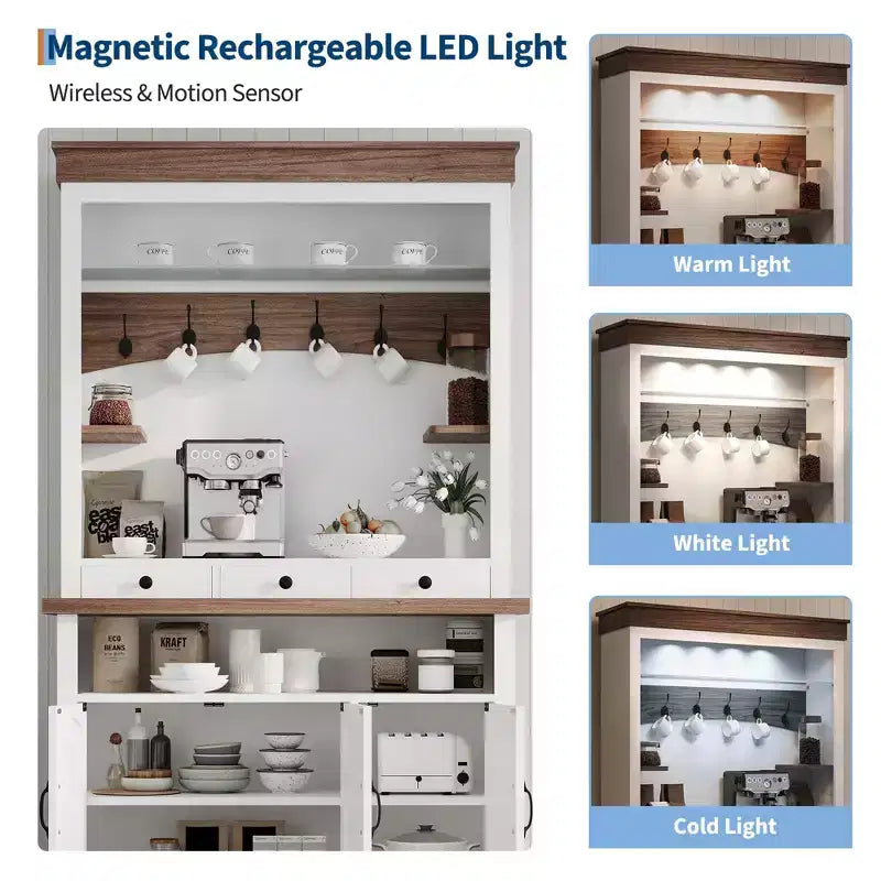 Mobile Bar Caffè da 72 Pollici con Luci a LED, Ripiani Regolabili e Ampio Spazio Contenitivo