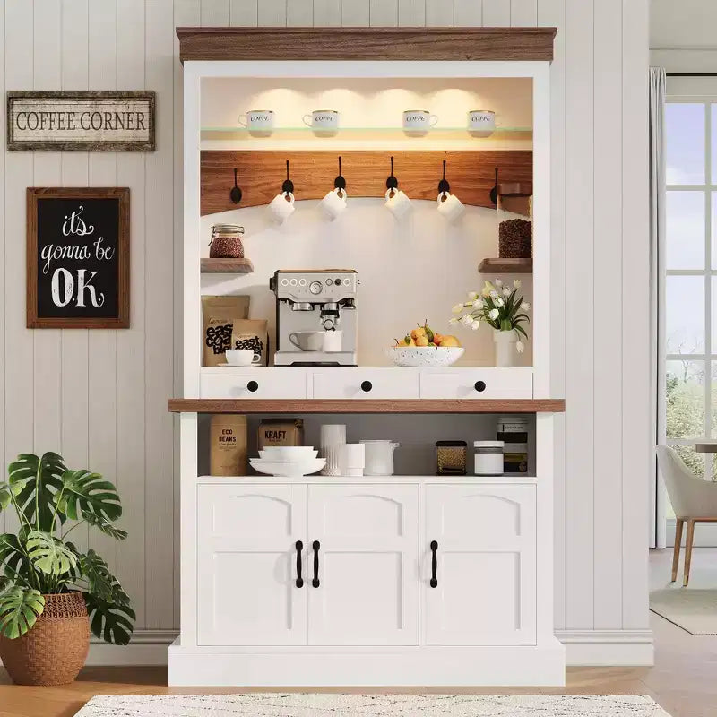 Mobile Bar Caffè da 72 Pollici con Luci a LED, Ripiani Regolabili e Ampio Spazio Contenitivo