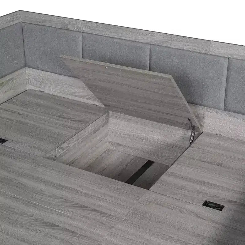 Divano Letto a L Matrimoniale con Contenitore, Schienale Imbottito, 3 Cassetti e Ripiani Aperti, Grigio