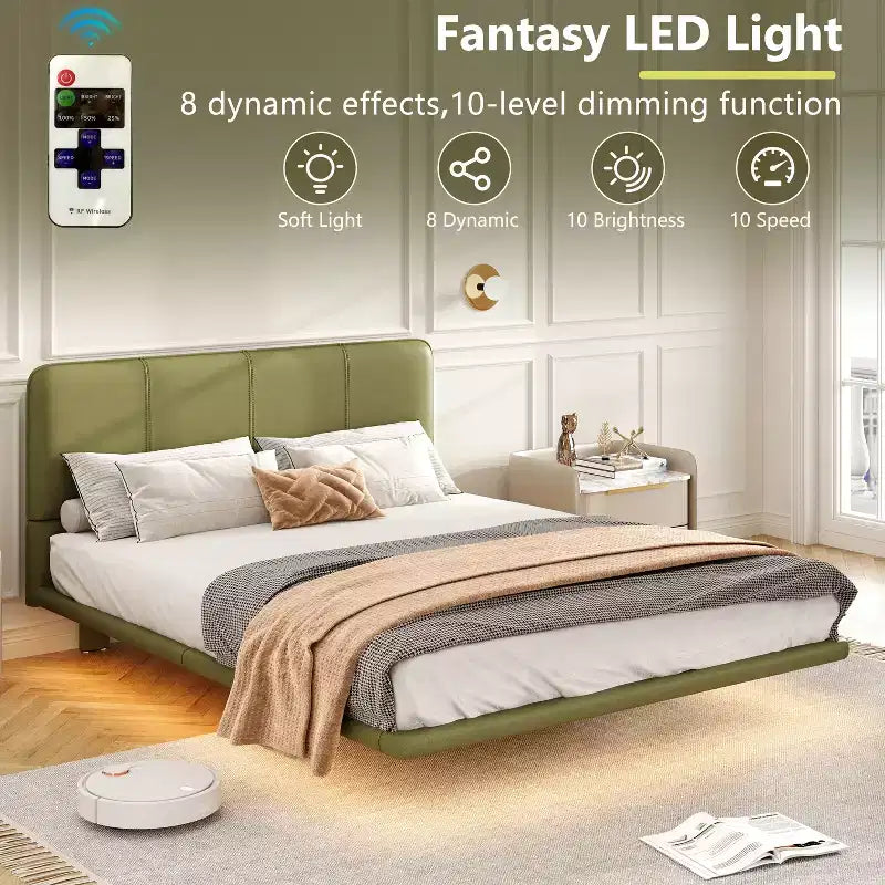Base letto a piattaforma con illuminazione a LED - Matrimoniale/Queen, rivestimento in pelle PU