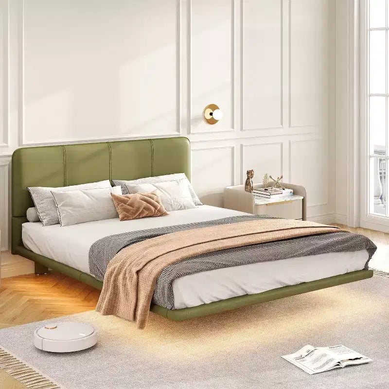Base letto a piattaforma con illuminazione a LED - Matrimoniale/Queen, rivestimento in pelle PU