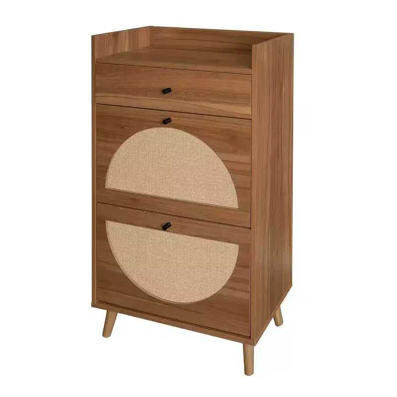 Scarpiera in rattan con 3 cassetti a ribalta