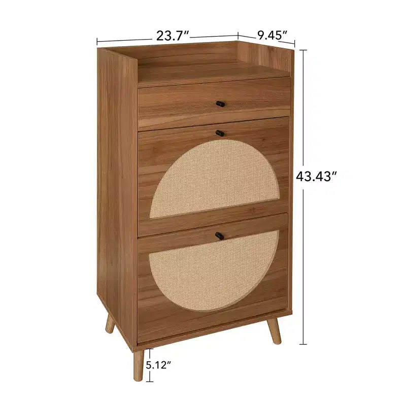 Scarpiera in rattan con 3 cassetti a ribalta